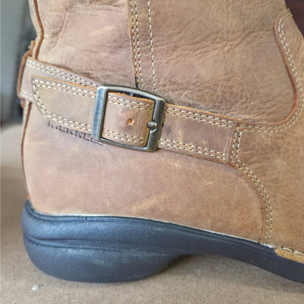 Merrell Waterproof Tan Leather Zip Up Mid Calf Boots Gorpcore Outdoors 9.5 VGUC - Picture 8 of 15